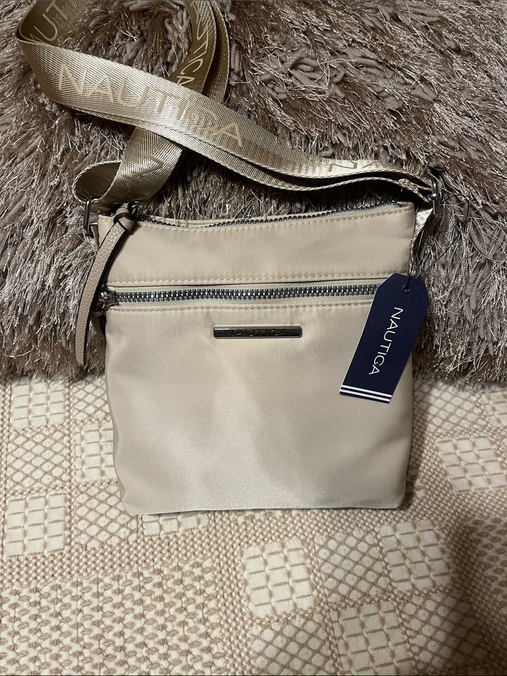 Nautica nylon Light Beige Crossbody Bag with Branded Strap